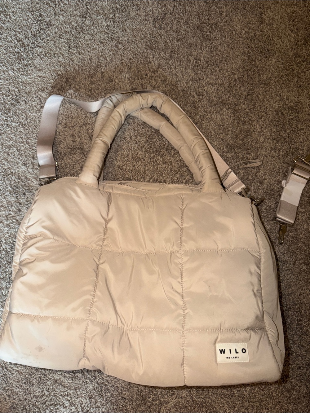 Wilo the label Quilted Cream Tote Bag with Removable Strap